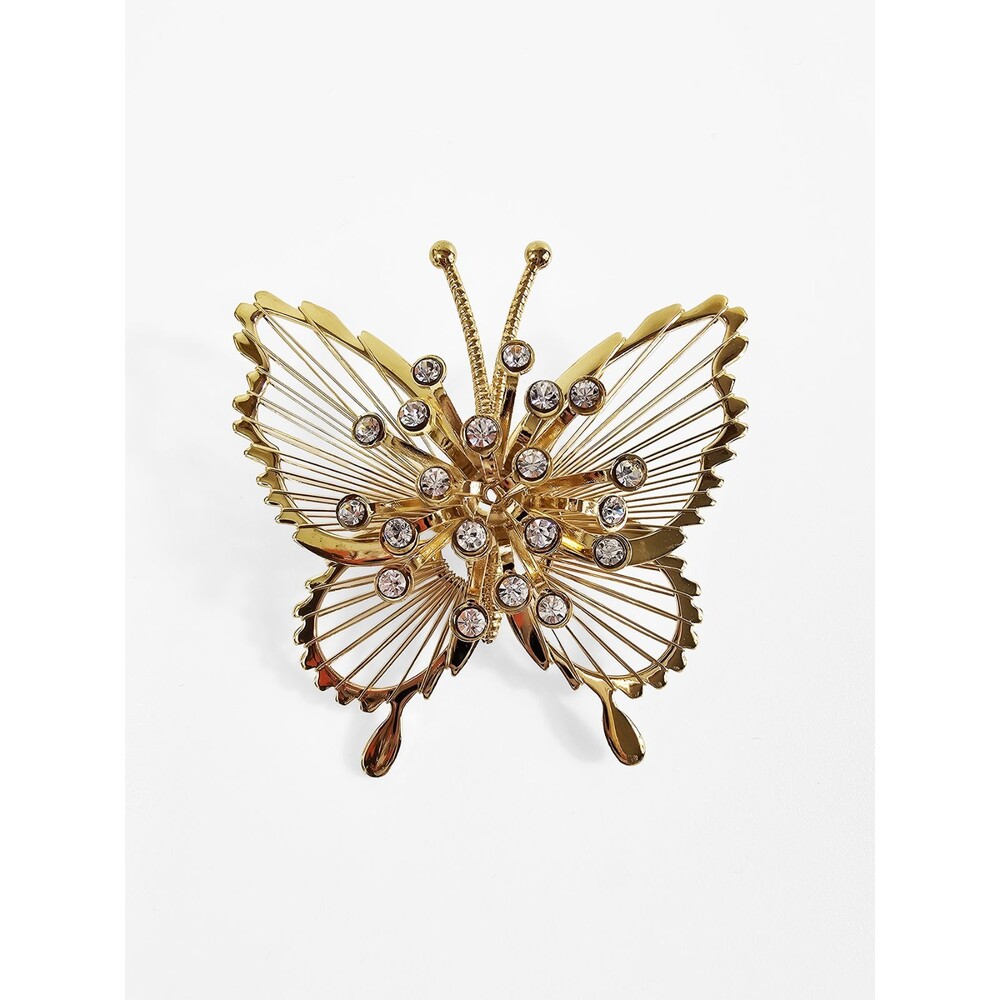 Vintage Monet Butterfly Brooch Pin Gold Tone Clear Rhinestones Open Wire